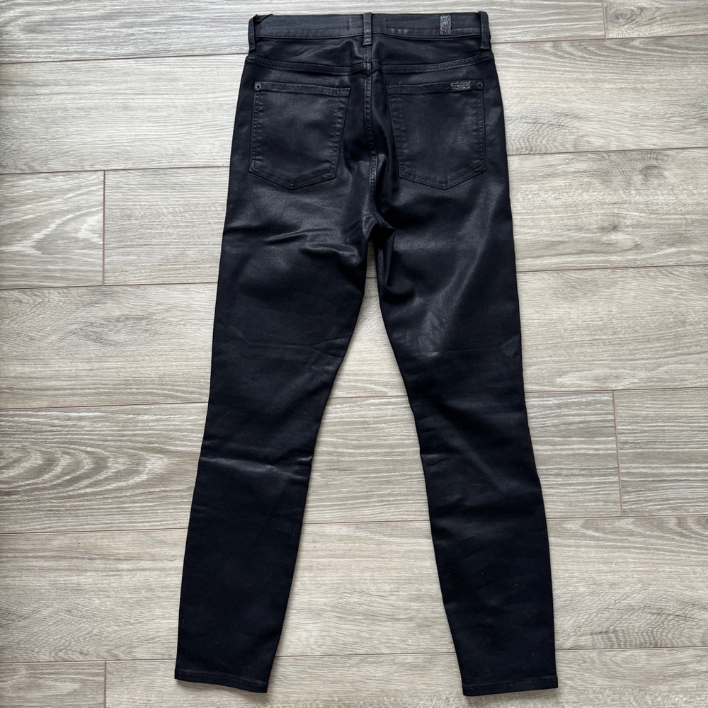7 For All Mankind Women's Black Coated Skinny Jeans - Picture 5 of 10